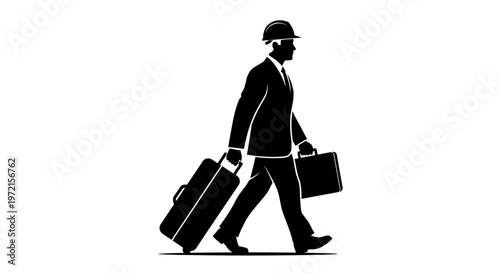 May day Businessman walking with luggage, briefcase, suit, formal wear, travel, commuting isolated on White Background vactor EPS
