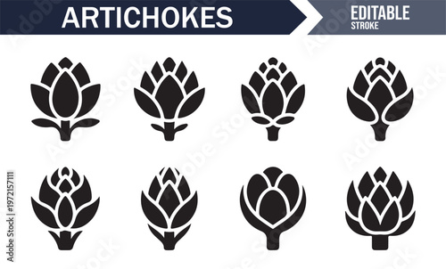 Vegetable artichoke silhouettes set for cooking and culinary concept