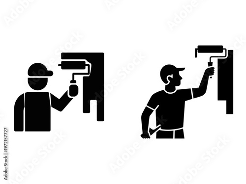 Two monochrome icons depict painters applying paint to vertical surfaces