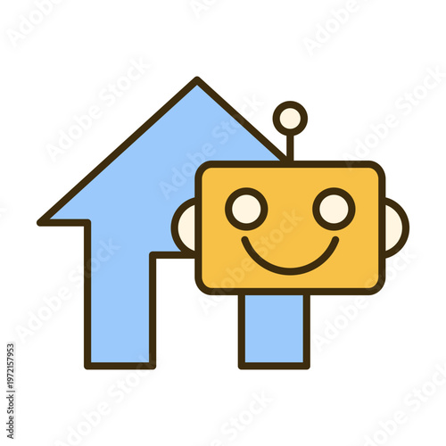 Smart home automation icon with robot assistant representing modern technology and connected house system