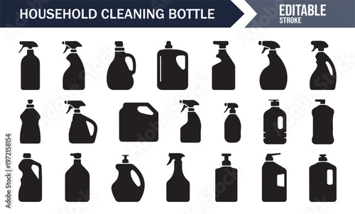 Cleaning product bottles silhouettes collection for hygiene and sanitation design