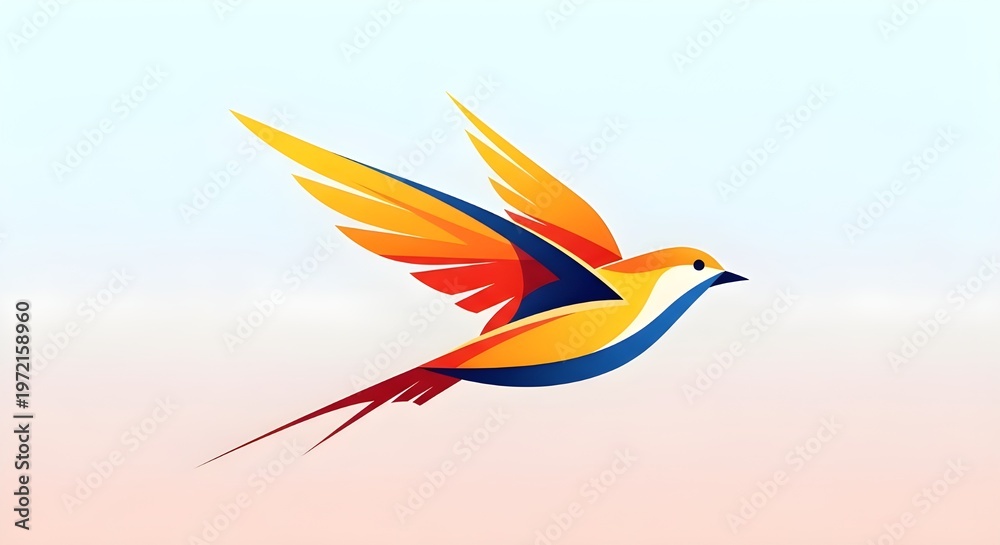 Fototapeta premium Abstract Minimalist Bird in Flight Illustration – Dynamic Composition with Clean Lines and Vibrant Colors