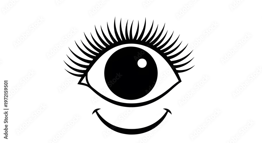 Obraz premium Cartoon Eye with Eyelashes and Smile.
