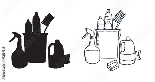 Collection of bathroom accessories hygiene products and personal care items for daily routine in hand drawn doodle art vector illustration.