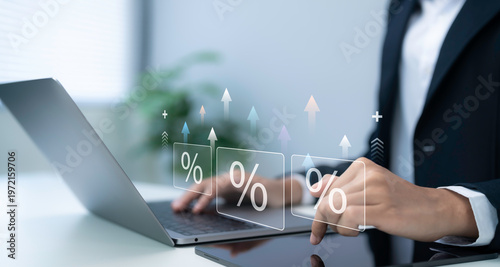 Business growth concept with rising percentage indicators on digital interface showing financial increase performance analytics profit strategy and investment trend in modern corporate environment
