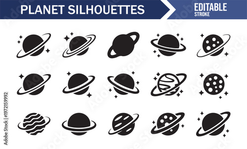 Space planet silhouettes collection for science fiction and cosmos concept