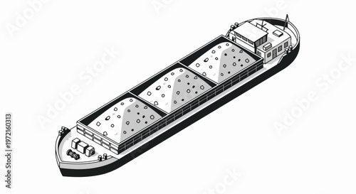 Isometric Bulk Carrier Barge Illustration for Logistics and Maritime Transport