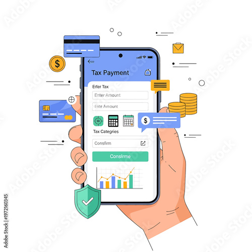 Hand holding smartphone with tax payment.