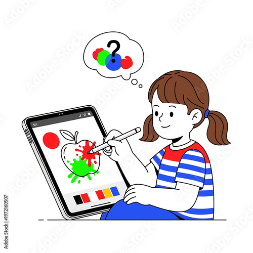 Young girl painting on digital tablet 1.