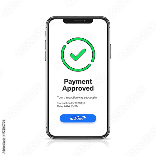 Smartphone Payment Approved Screen Display.