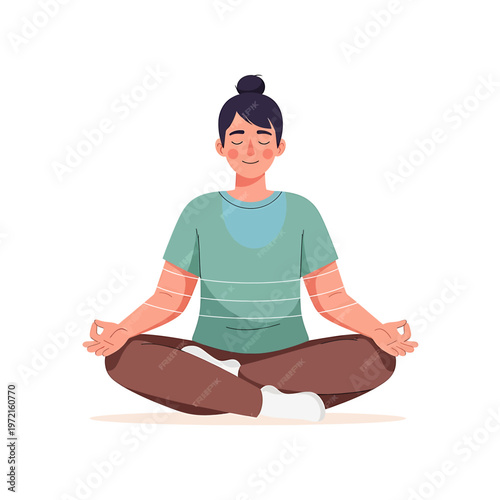 Woman in yoga meditation pose sitting 1.