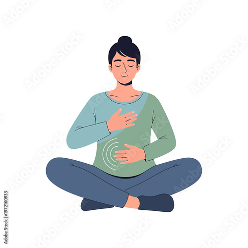 Pregnant woman sitting in lotus position.