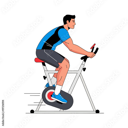 Man Riding Exercise Bike Indoors.