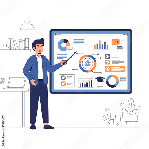 Businessman presenting data on screen.
