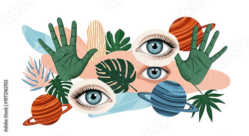 Blue eyes with green hands plants.