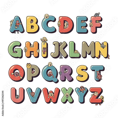Colorful Alphabet Letters with Cartoon Eyes.