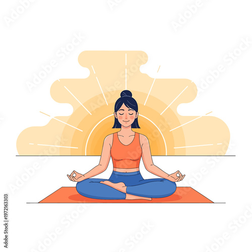 Woman in yoga meditation pose sitting.