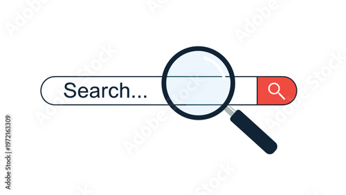 Clean search bar interface with a magnifying glass for internet browsing, data retrieval, and online search concepts.