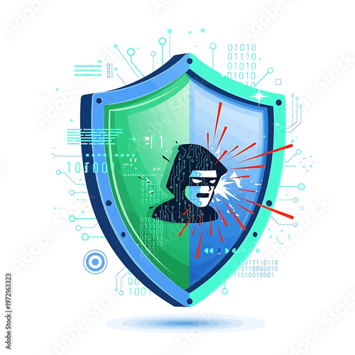 Shield Protecting Against Cyber Attacker.