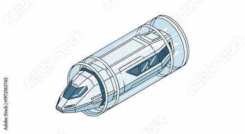 Isometric Hyperloop Concept: Futuristic High-Speed Vacuum Tube Train Illustration on White Background