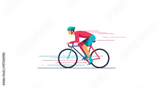 Professional cyclist riding a bicycle at high speed with motion lines to represent fitness, energy, and competitive racing.