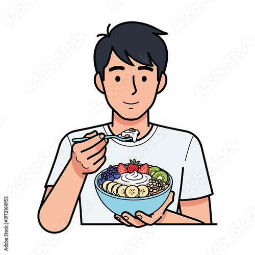 Man eating a bowl of oatmeal.