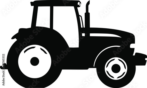 Silhouette of a modern agricultural tractor with large wheels on a white background