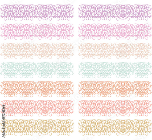 Large set of multi-colored rubber bands piled together, elastic stationery and office supply isolated on white background, close up macro view.