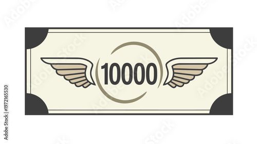 Creative design of a reward ticket or flight voucher features the number ten thousand surrounded by two large flying wings.