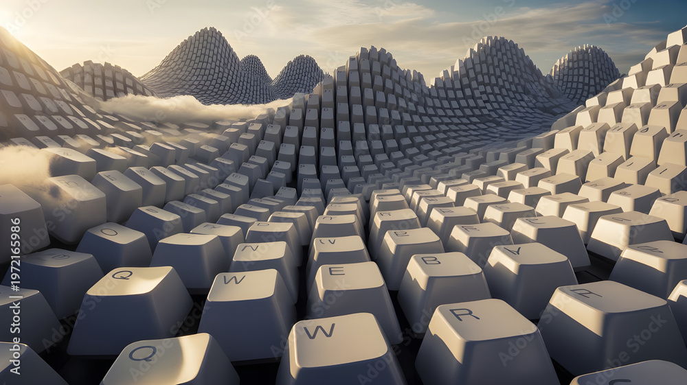 Obraz premium Giant computer keyboard forming landscape mountains