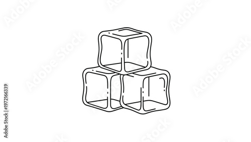 Outline drawing of a stack of three ice cubes, representing cold, frozen, and refreshing qualities in a simple and clean illustrative style.