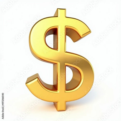 Shiny Golden Dollar Sign Isolated on White Background