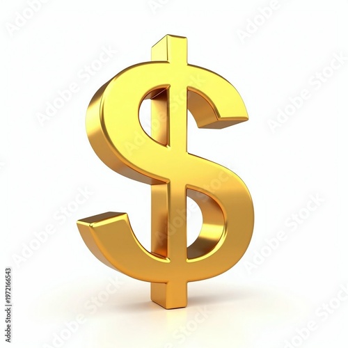 Shiny Golden Dollar Sign Isolated on White Background