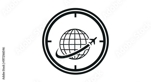 Globe and Airplane Icon Depicting Global Travel and Destinations.