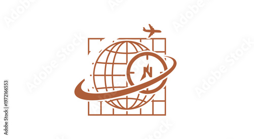 Global Travel Navigation Icon Depicting Worldwide Flight Route.