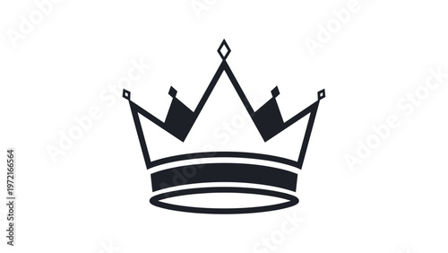 Simple black and white line art icon of a royal crown with several points and decorative diamond shapes on top of it.