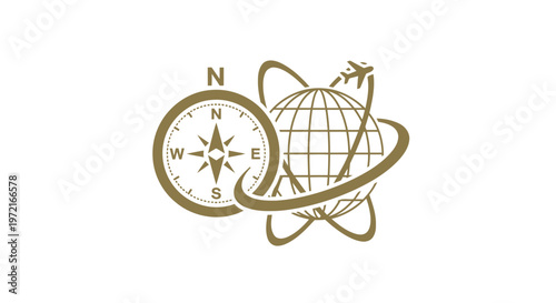 Golden Compass and Globe Representing Travel and Navigation Concepts.