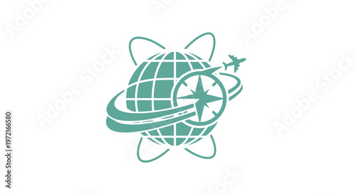 Globe with Airplane and Compass Symbolizing Global Travel and Tourism.