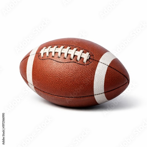 American football ball with white laces and stripes isolated on white background