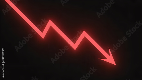 Glowing Red Downward Arrow on Dark Background Representing Financial Loss and Market Crash