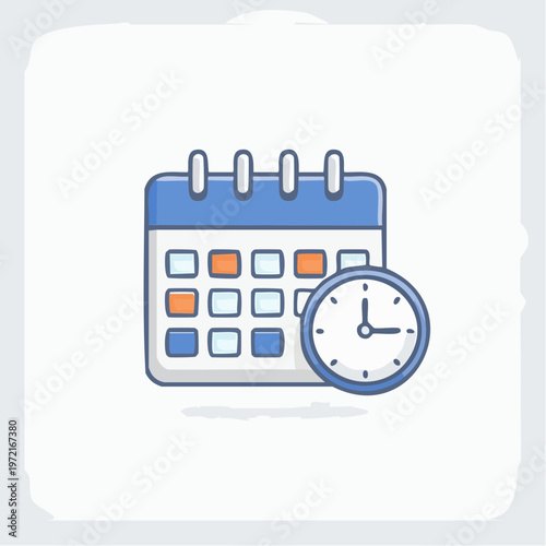 Schedule calendar icon vector, date planner with clock, time management concept