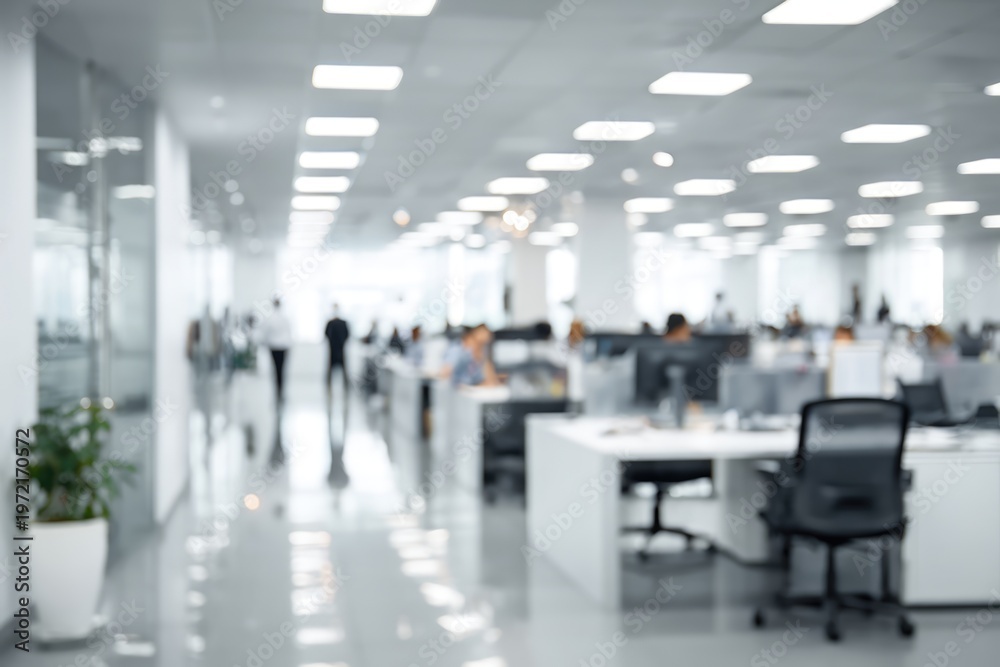 Fototapeta premium Modern Office Interior with Employees Working and Walking.