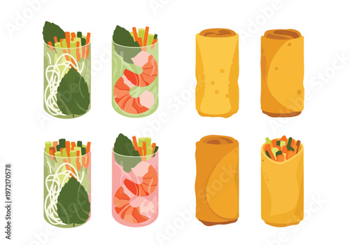 Fresh Spring Rolls and Fried Egg Rolls Assortment.