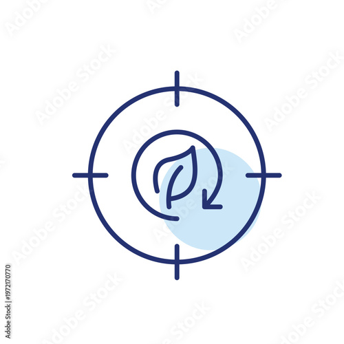Leaf in renew arrow in target. Sustainable practices goal. Pixel perfect, editable stroke vector icon