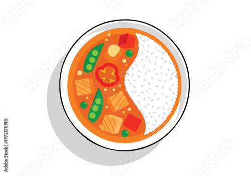 Delicious Indian Curry with Rice Served in a Bowl.