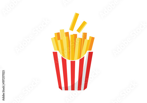 Crispy Golden French Fries in Red Striped Container.