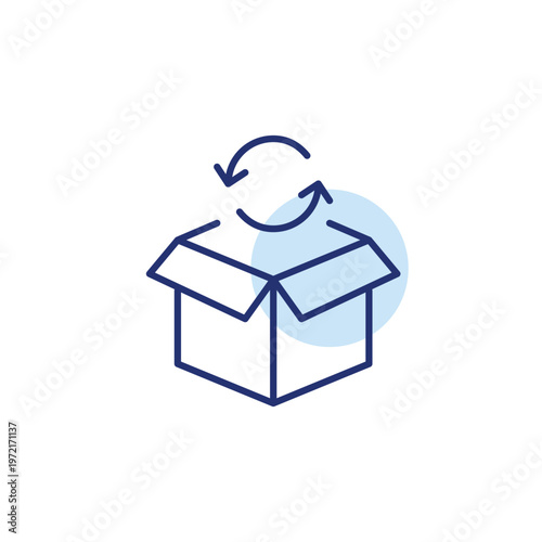 Open parcel and renew arrows. Return and refund. Shopping and delivery. Pixel perfect, editable stroke vector icon