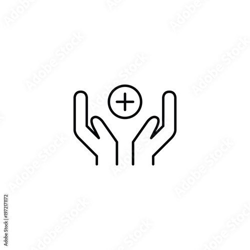 Support and care advice. Plus in hands. Charity offer and donation. Pixel perfect, editable stroke vector icon