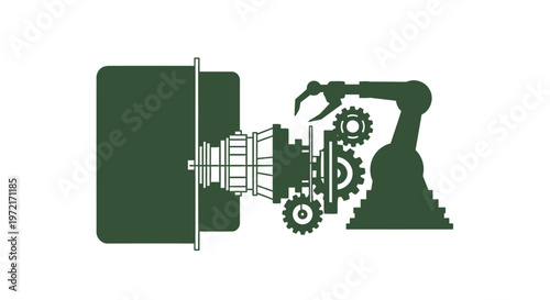 Industrial Robotic Arm Working on Machinery Assembly in Factory.