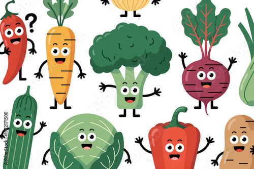 Colorful cartoon characters in a playful outdoor setting Vector